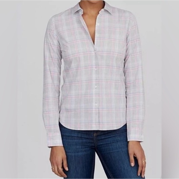 UNTUCKit Women’s Chasseles Button Down Long Sleeve  gray  plaid Shirt Sz 4 NWT - Picture 1 of 11